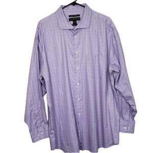 Alfred Sung Men's Checkered Long Sleeve Dress Shirt Cotton Purple Size 18.5